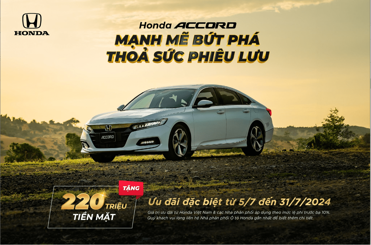 Accord khuyen mai T7 Chương trình khuyến mại của các dòng xe ô tô Honda trong tháng 7 năm 2024 - Đặc biệt Honda City với giá hấp dẫn chỉ từ dưới 500.000.000 đồng