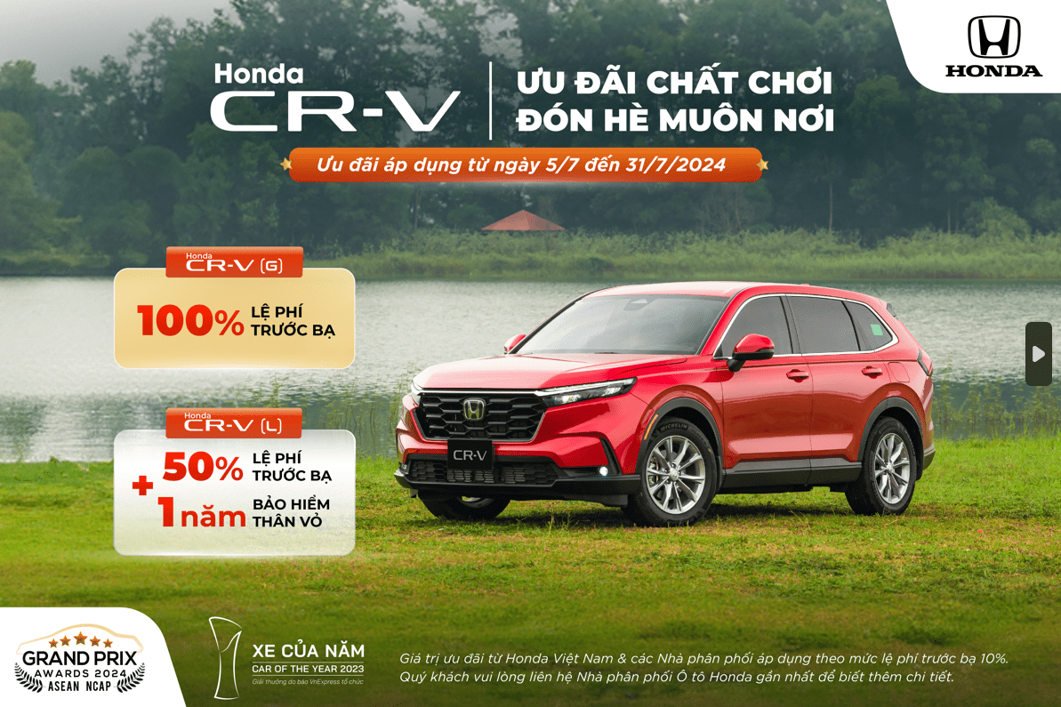 CRV khuyen mai T7 Chương trình khuyến mại của các dòng xe ô tô Honda trong tháng 7 năm 2024 - Đặc biệt Honda City với giá hấp dẫn chỉ từ dưới 500.000.000 đồng