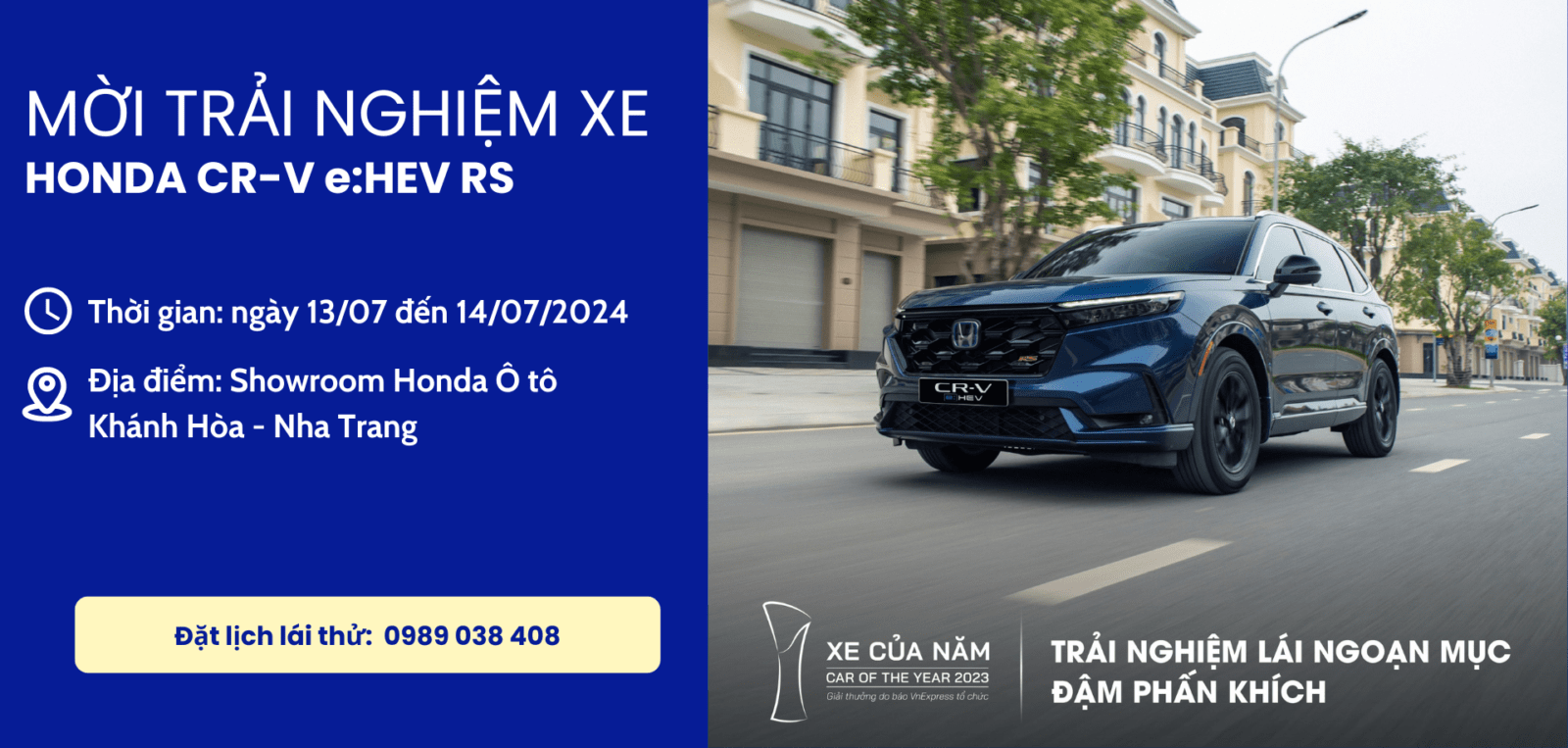 MOI TRAI NGHIEM XE (Sự kiện Tháng 07.2024) TRẢI NGHIỆM XE HONDA CR-V e:HEV RS