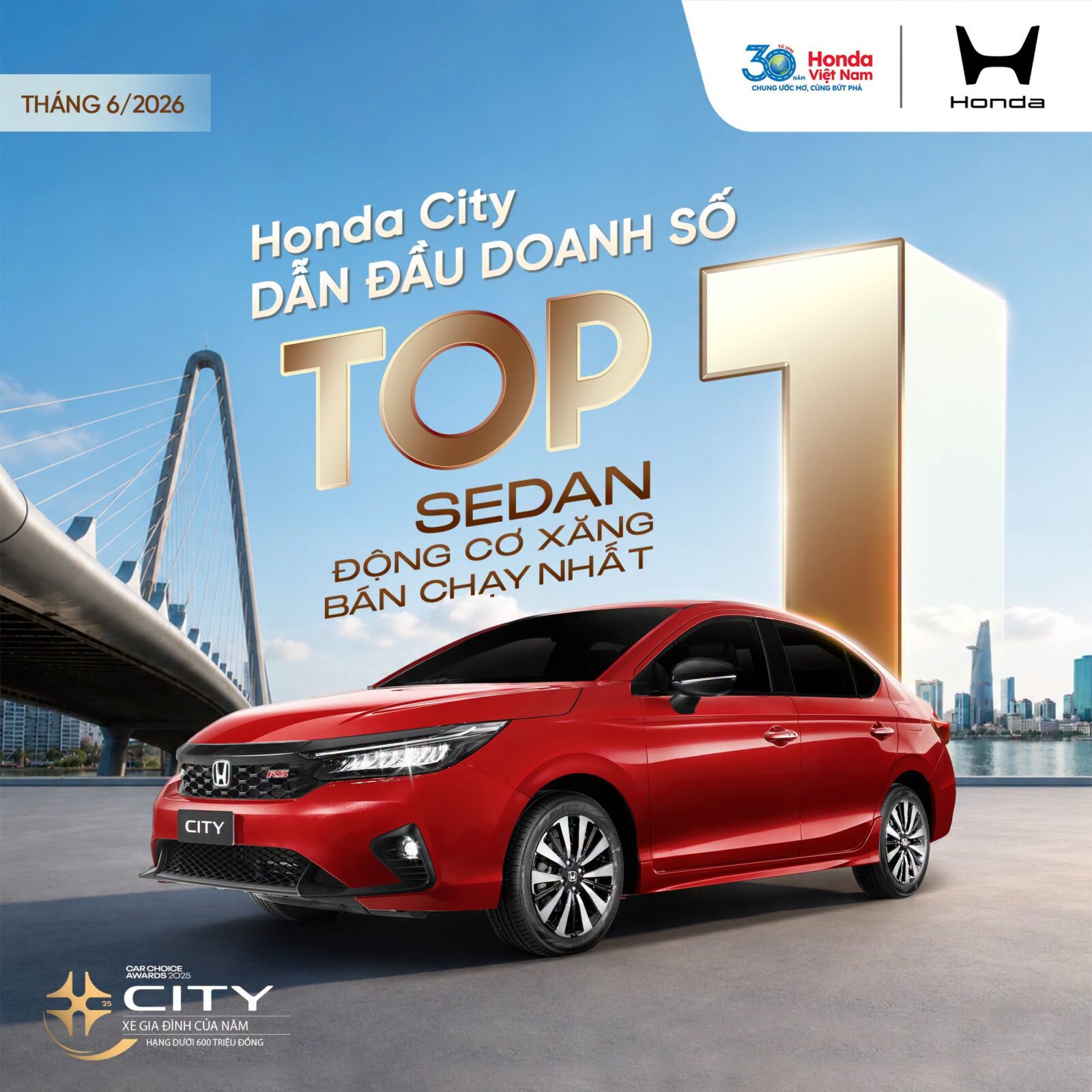 city top1 Honda City Dẫn Đầu Doanh Số Sedan Động Cơ Xăng Tháng 06/2026